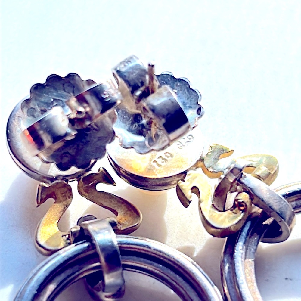 Slane & Slane extremely rare 18k gold and sterling silver diamond pearl earrings - Picture 5 of 8